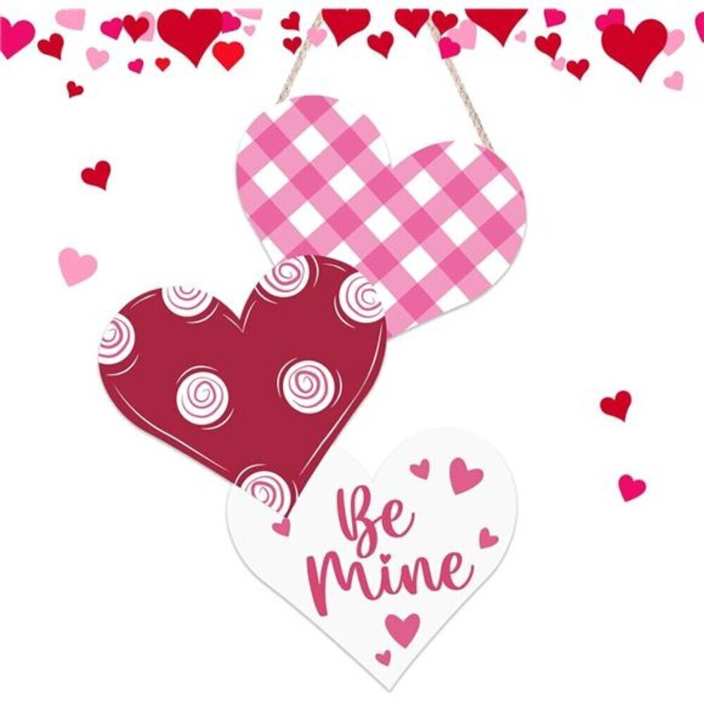 Valentines Day Wooden Door Sign Front Door Hanging Sign Three Hearts Be Mine